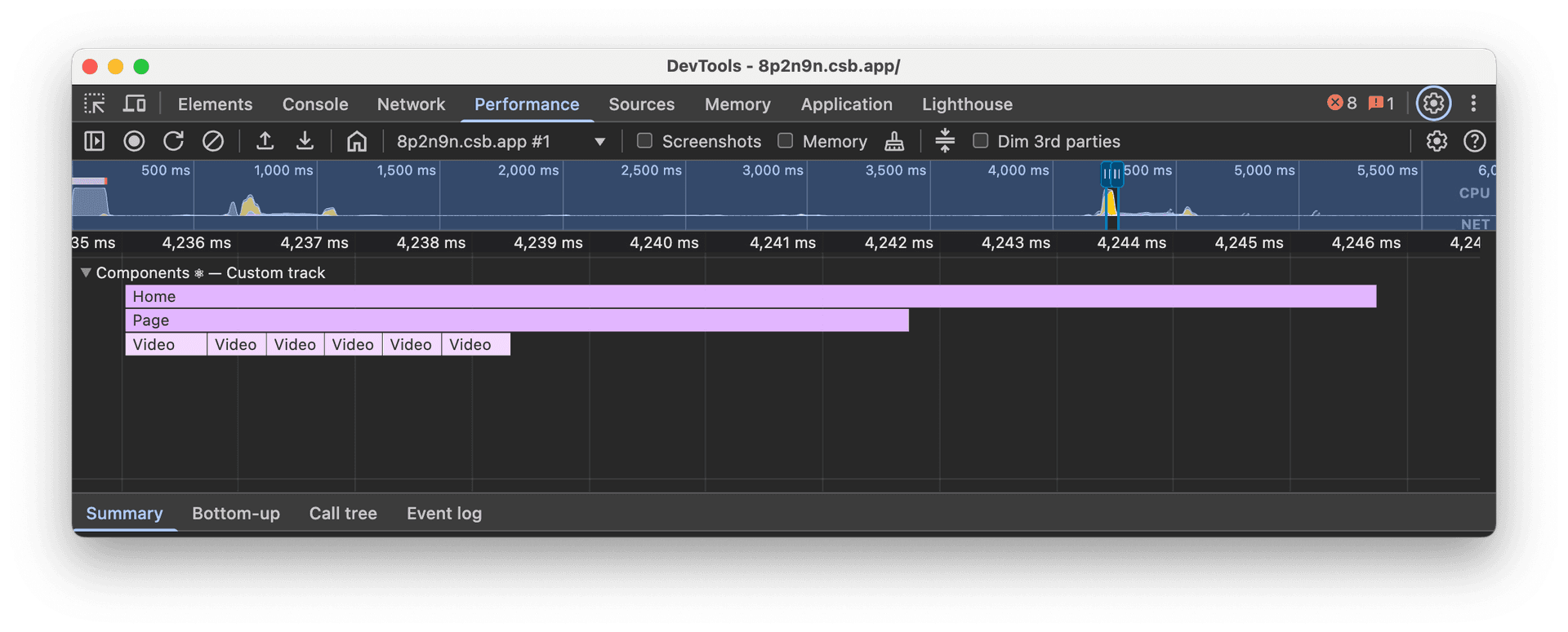 Components track: effects durations